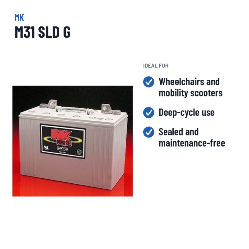 Bateria de cadeira de rodas MK Powered M31 SLD G 12V 97.6Ah GEL – utilizações recomendadas