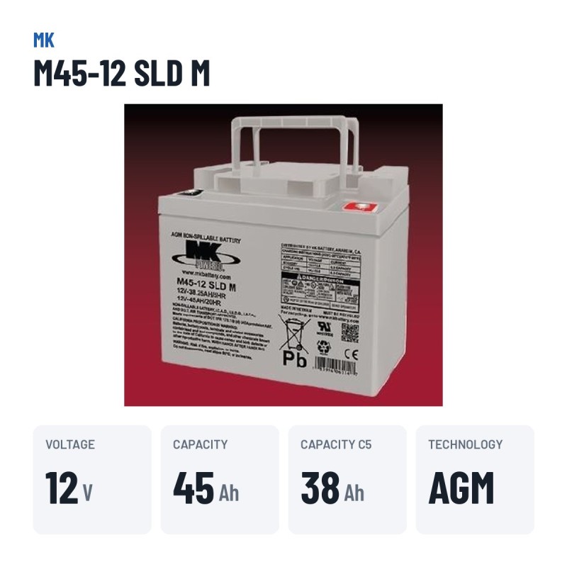 Batteria per carrozzina MK Powered M45-12 SLD M 12V 45Ah AGM – dati principali