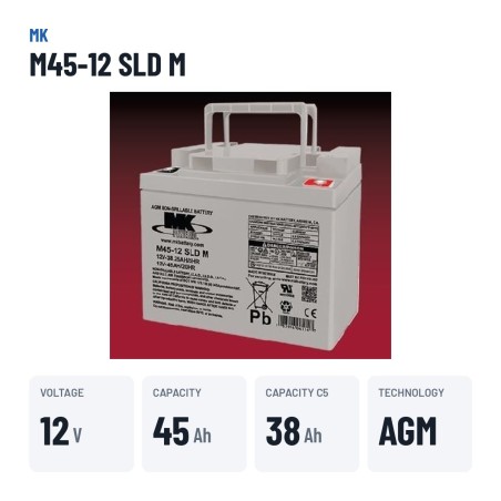 Batteria per carrozzina MK Powered M45-12 SLD M 12V 45Ah AGM – dati principali