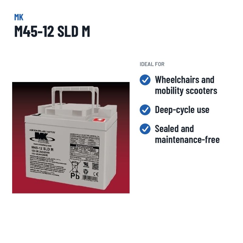 Batteria per carrozzina MK Powered M45-12 SLD M 12V 45Ah AGM – usi consigliati
