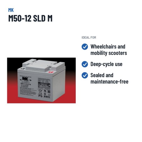 Bateria de cadeira de rodas MK Powered M50-12 SLD M 12V 50Ah AGM – utilizações recomendadas