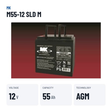 Rollstuhlbatterie MK Powered M55-12 SLD M 12V 55Ah AGM – wichtigste Daten