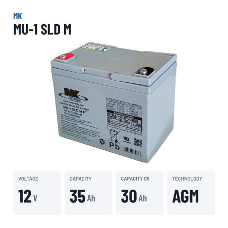 Batteria per carrozzina MK Powered MU-1 SLD M 12V 35Ah AGM – dati principali