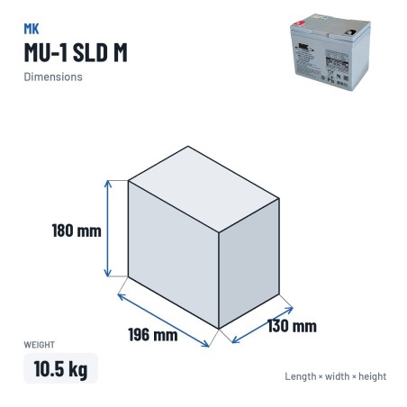 Bateria de cadeira de rodas MK Powered MU-1 SLD M 12V 35Ah AGM – medidas 196 × 130 × 180 mm