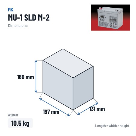 Bateria de cadeira de rodas MK Powered MU-1 SLD M-2 12V 35Ah AGM – medidas 197 × 131 × 180 mm