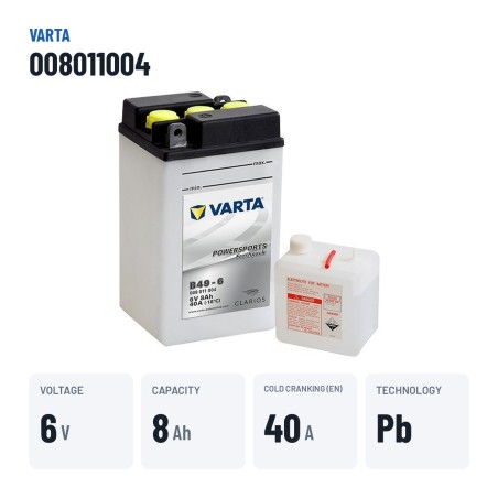 Motorcycle battery Varta B49-6 (008011004) 6V 8Ah 40A – key specs