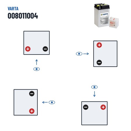 Motorcycle battery Varta B49-6 (008011004) 6V 8Ah 40A – polarity (layout 1, + left)