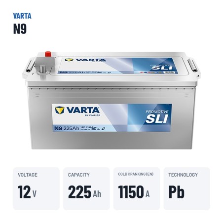 Batteria camion Varta N9 12V 225Ah 1150A – dati principali