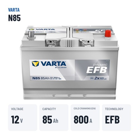 Start-Stopp-Batterie Varta N85 12V 85Ah 800A EFB – wichtigste Daten