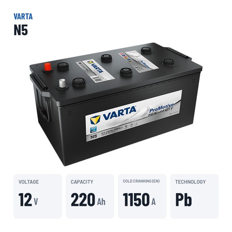 Batteria camion Varta N5 12V 220Ah 1150A – dati principali