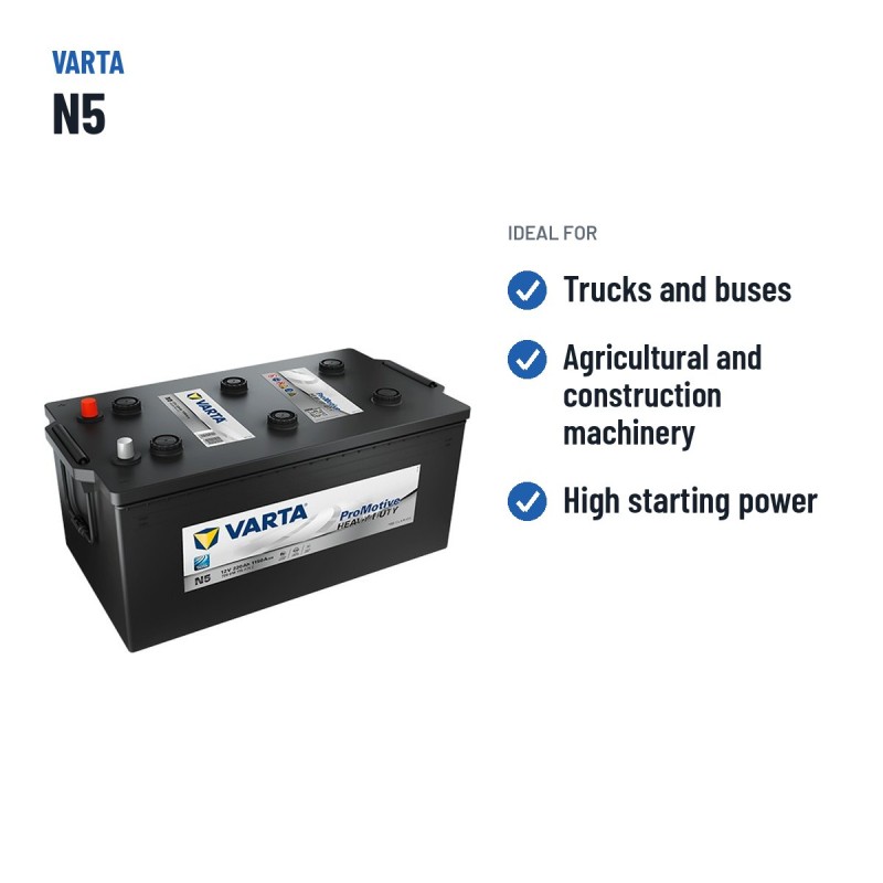 Truck battery Varta N5 12V 220Ah 1150A – recommended uses