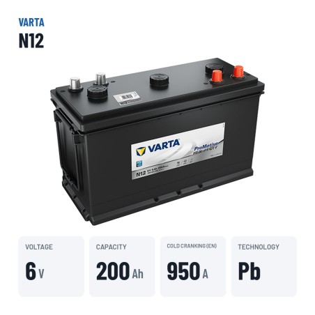 Batteria camion Varta N12 6V 200Ah 950A – dati principali