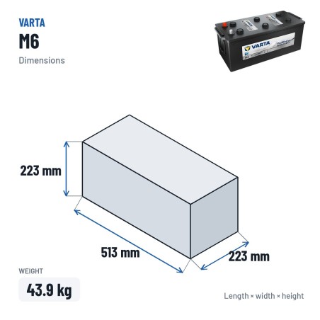 Batteria camion Varta M6 12V 170Ah 1000A – dimensioni 513 × 223 × 223 mm