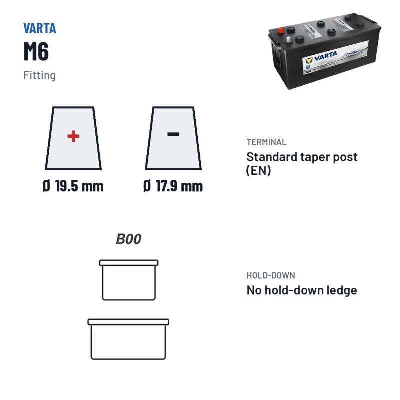 Truck battery Varta M6 12V 170Ah 1000A – terminal and hold-down