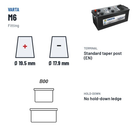 Truck battery Varta M6 12V 170Ah 1000A – terminal and hold-down