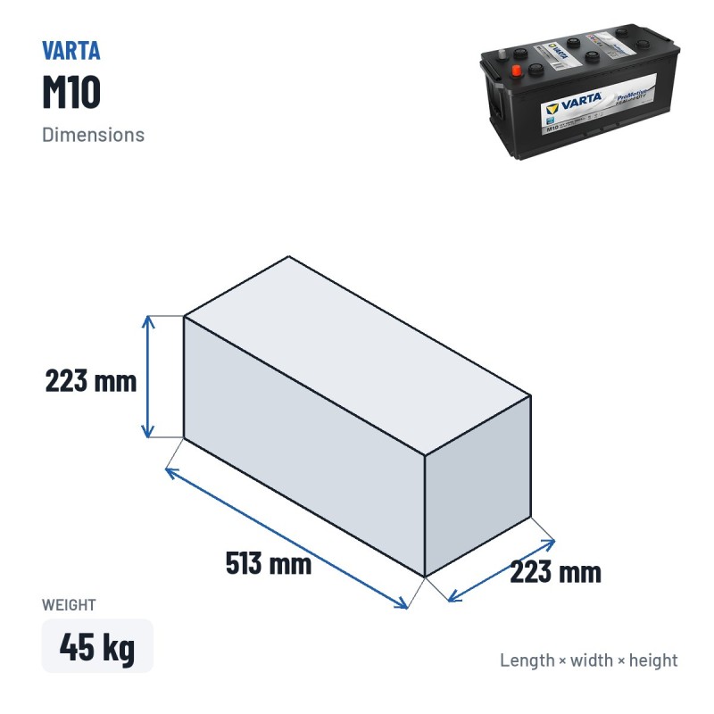 Bateria de camião Varta M10 12V 190Ah 1200A – medidas 513 × 223 × 223 mm