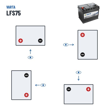 Batterie marine Varta LFS75 12V 60Ah – polarité (schéma 1, + à gauche)