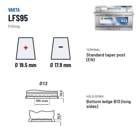 Bateria náutica Varta LFS95 12V 95Ah – terminal e fixação