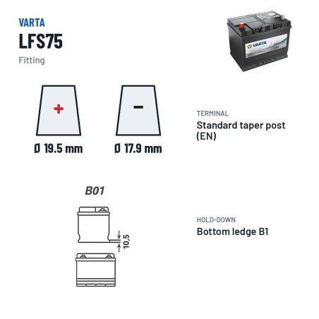 Batterie marine Varta LFS75 12V 60Ah – bornes et fixation