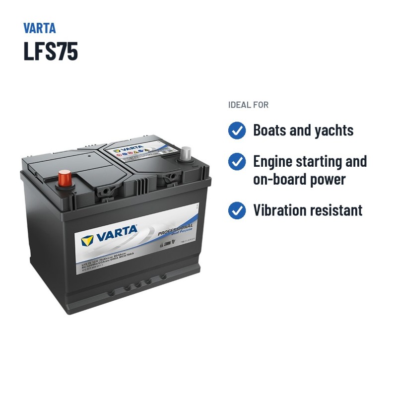 Batería náutica Varta LFS75 12V 60Ah – usos recomendados