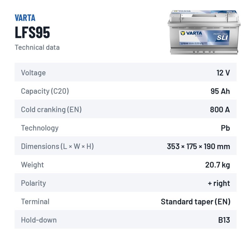 Batterie marine Varta LFS95 12V 95Ah 800A | baterias.com