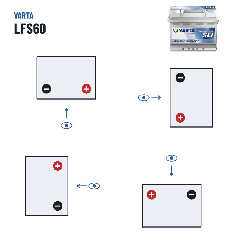 Bateria náutica Varta LFS60 12V 60Ah – polaridade (esquema 0, + direita)