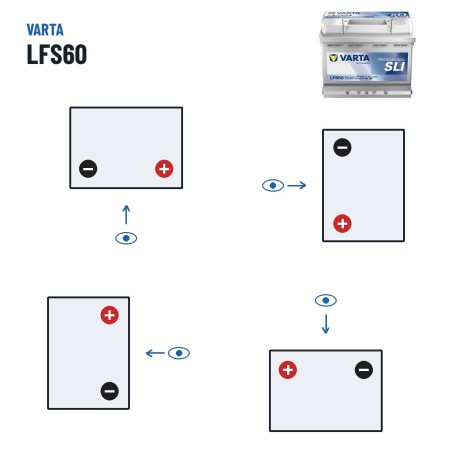 Bateria náutica Varta LFS60 12V 60Ah – polaridade (esquema 0, + direita)