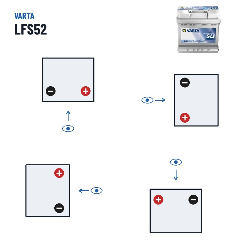 Marine battery Varta LFS52 12V 52Ah – polarity (layout 0, + right)