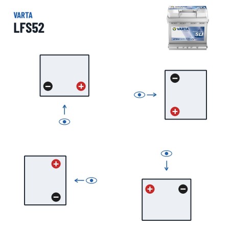 Bateria náutica Varta LFS52 12V 52Ah – polaridade (esquema 0, + direita)