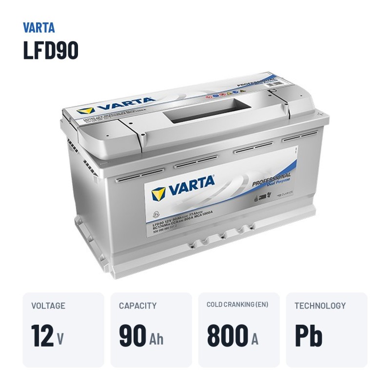 Bateria náutica Varta LFD90 12V 77Ah – dados principais