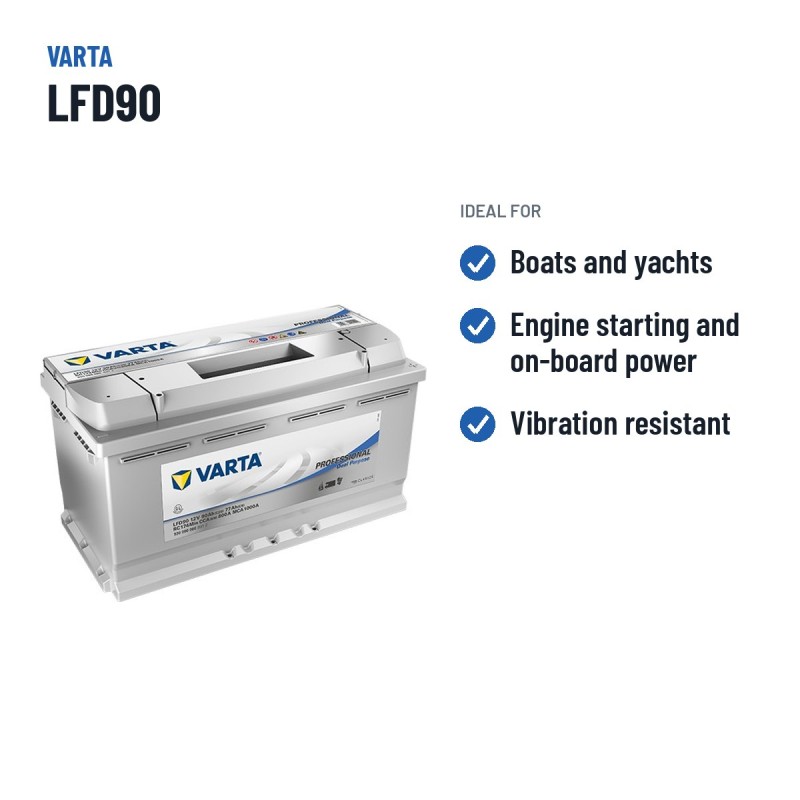 Bateria náutica Varta LFD90 12V 77Ah – utilizações recomendadas