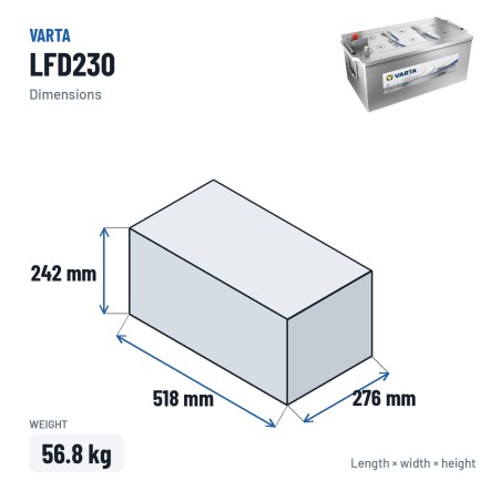 Batteria nautica Varta LFD230 12V 196Ah – dimensioni 518 × 276 × 242 mm