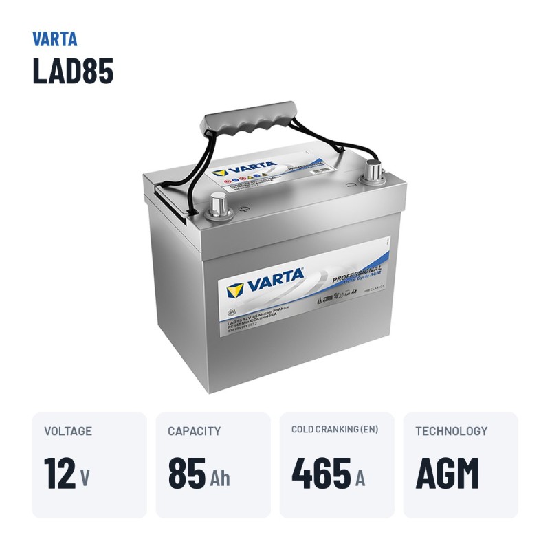 Batteria nautica Varta LAD85 12V 85Ah AGM – dati principali