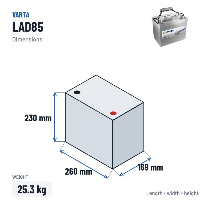 Marine battery Varta LAD85 12V 85Ah 465A AGM | baterias.com