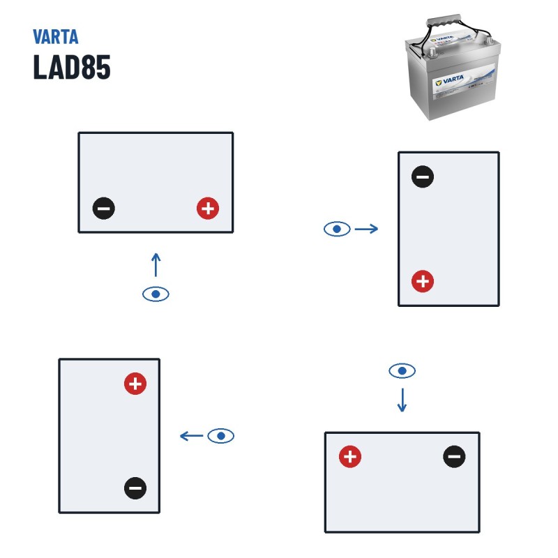 Batterie marine Varta LAD85 12V 85Ah AGM – polarité (schéma 0, + à droite)
