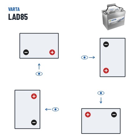 Batterie marine Varta LAD85 12V 85Ah AGM – polarité (schéma 0, + à droite)