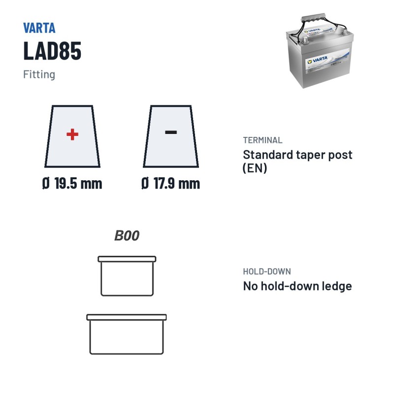 Marine battery Varta LAD85 12V 85Ah 465A AGM | baterias.com