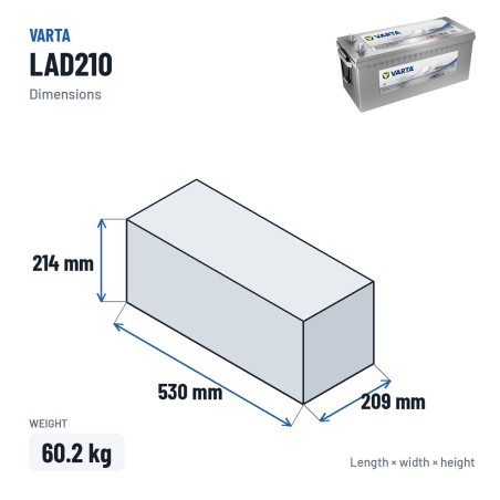Batteria nautica Varta LAD210 12V 210Ah AGM – dimensioni 530 × 209 × 214 mm
