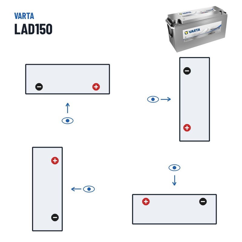 Marine battery Varta LAD150 12V 150Ah AGM – polarity (layout 0, + right)