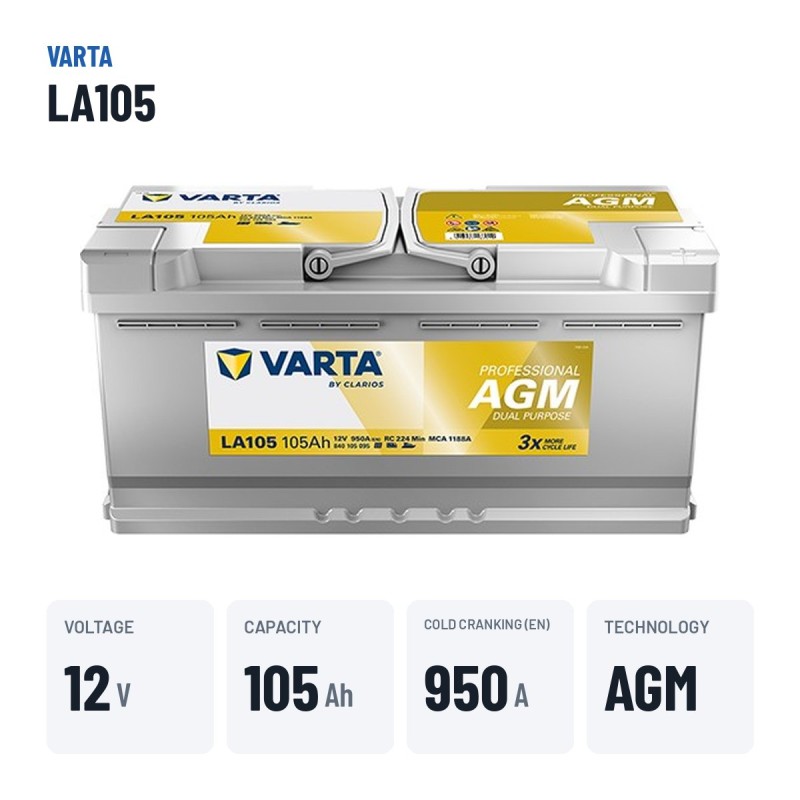 Batteria nautica Varta LA105 12V 95Ah AGM – dati principali