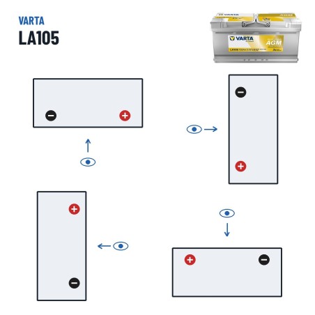 Marine battery Varta LA105 12V 95Ah AGM – polarity (layout 0, + right)