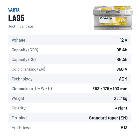 Marine battery Varta LA95 12V 85Ah AGM – technical data