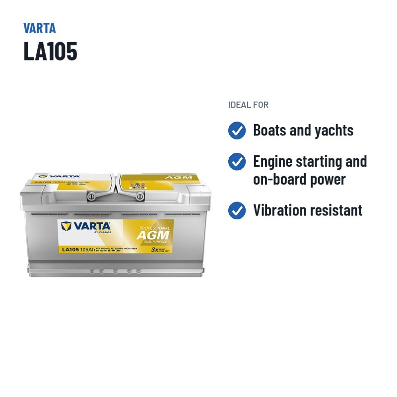 Marine battery Varta LA105 12V 95Ah AGM – recommended uses