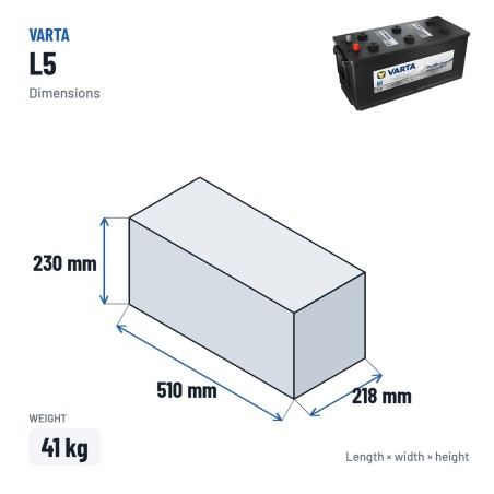 Truck battery Varta L5 12V 155Ah 900A – dimensions 510 × 218 × 230 mm