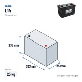 Truck battery Varta L14 6V 150Ah 760A – dimensions 333 × 175 × 235 mm