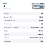 Batería de camión Varta L2 12V 155Ah 900A – ficha técnica