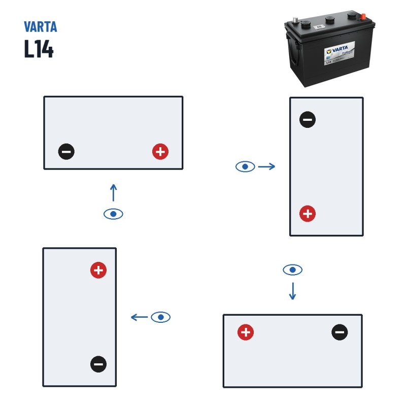 Truck battery Varta L14 6V 150Ah 760A – polarity (layout 0, + right)