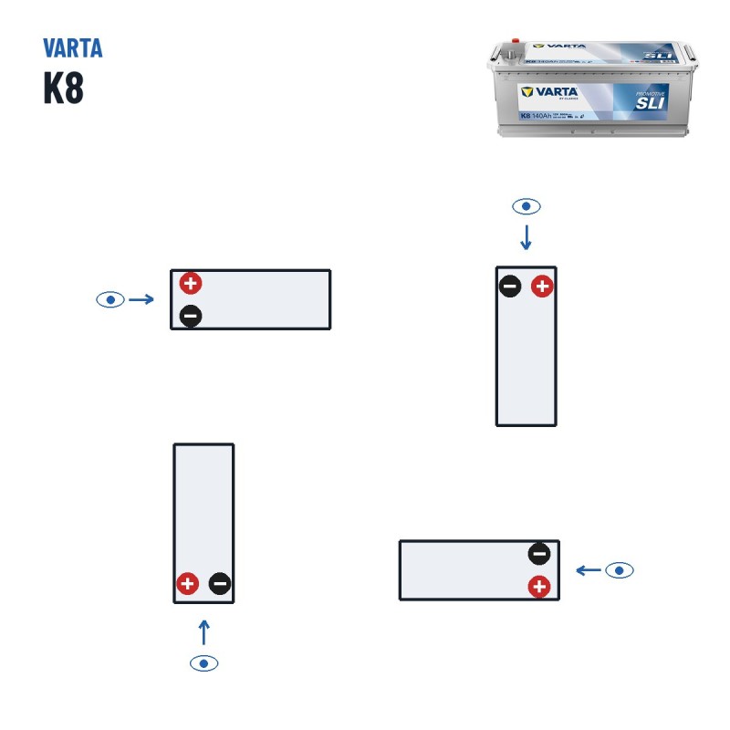 Truck battery Varta K8 12V 140Ah 800A – polarity (layout 3)