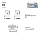 Truck battery Varta K8 12V 140Ah 800A – terminal and hold-down