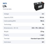 Truck battery Varta L14 6V 150Ah 760A – technical data